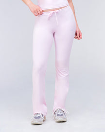 Adley Fitted Low Rise Drawstring Flare Pants in Baby Pink - front