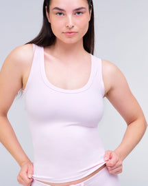 Anais Fitted Scoop Neck Tank Top in Baby Pink - front