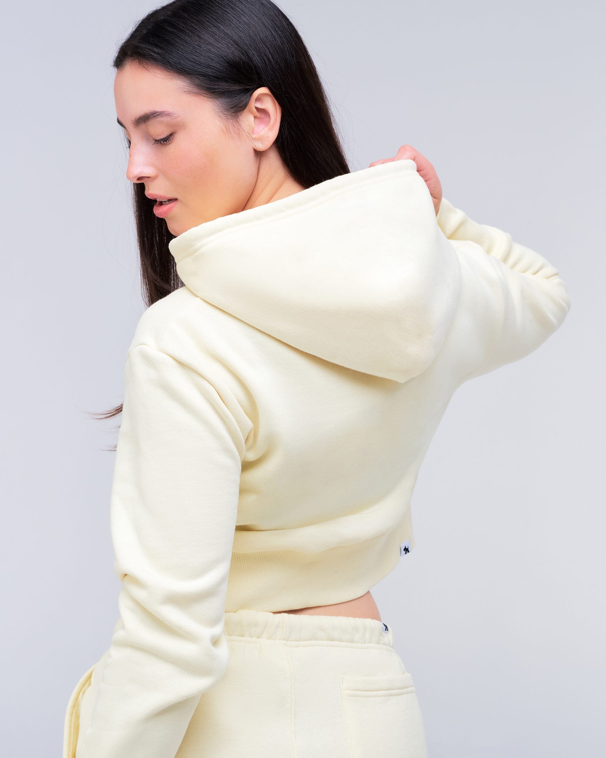 Berkley Semi-Fitted Cropped Zip-Up Hoodie in Yellow - back