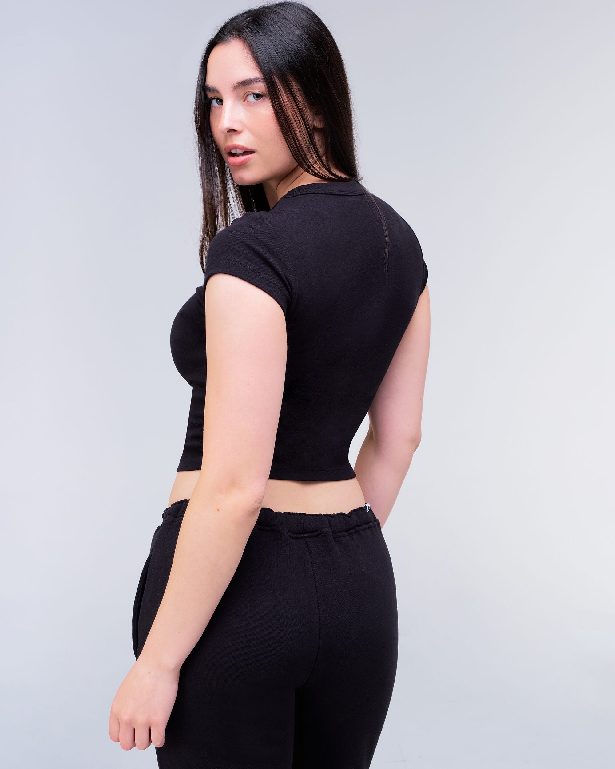 Daisy Fitted Crew Neck Tee in Black - back