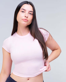Daisy Fitted Crew Neck Tee in Pink - front