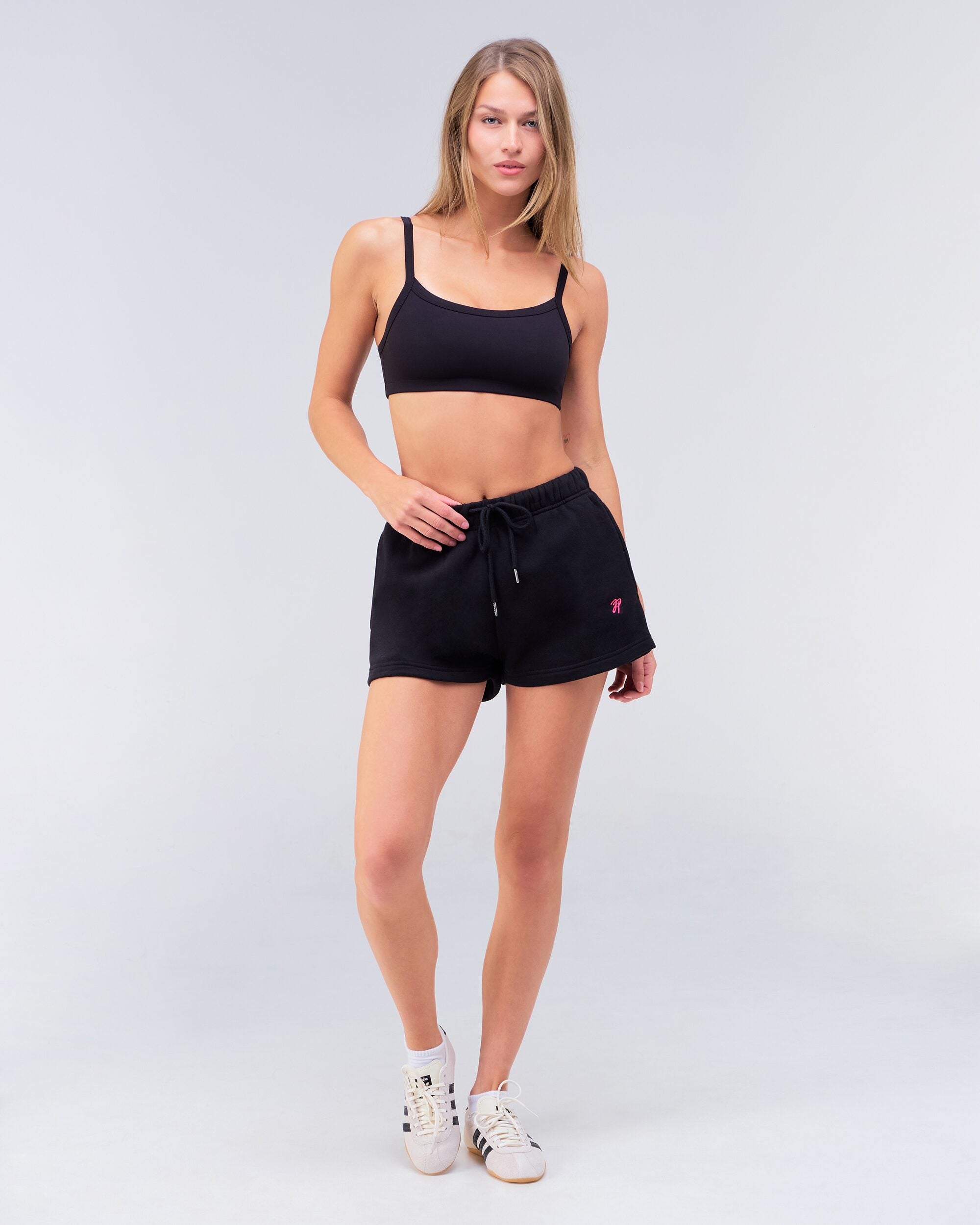 Danna relaxed sweat short in black, full body front view