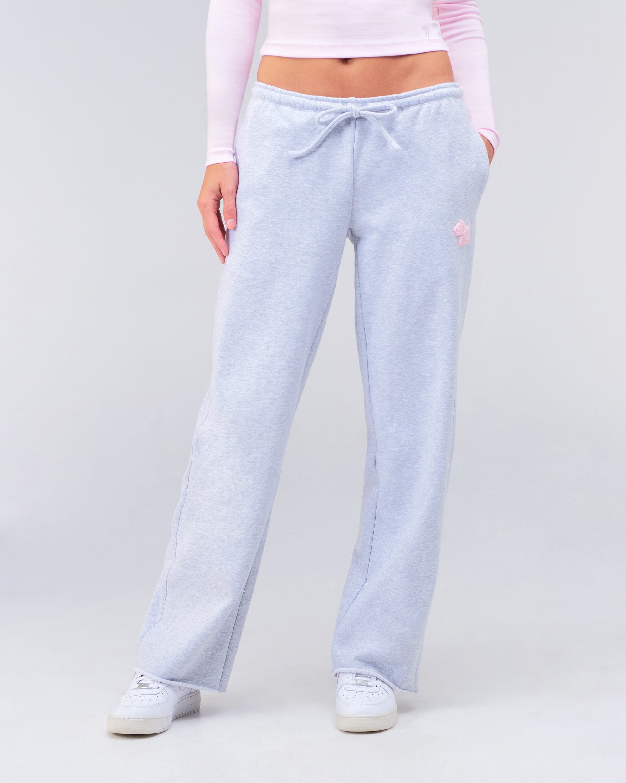 Gracie low-rise oversized flare pants in grey mix, front view