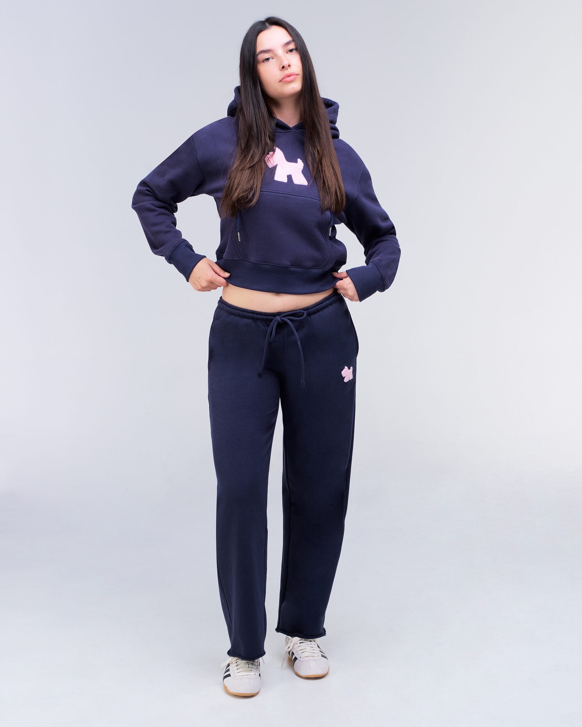 Gracie Low-Rise Oversized Flare Pants in Navy - full look