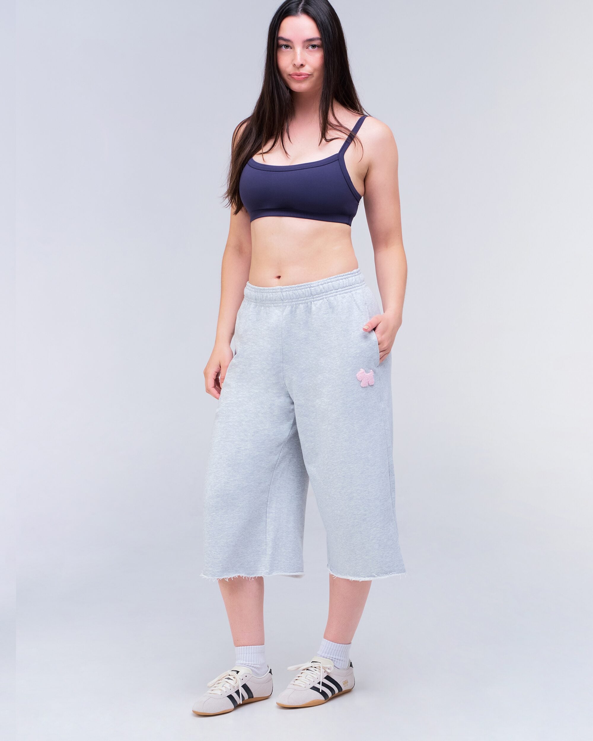 Hadley Cropped Wide-Leg Sweat Culotte in Grey Mix - full look