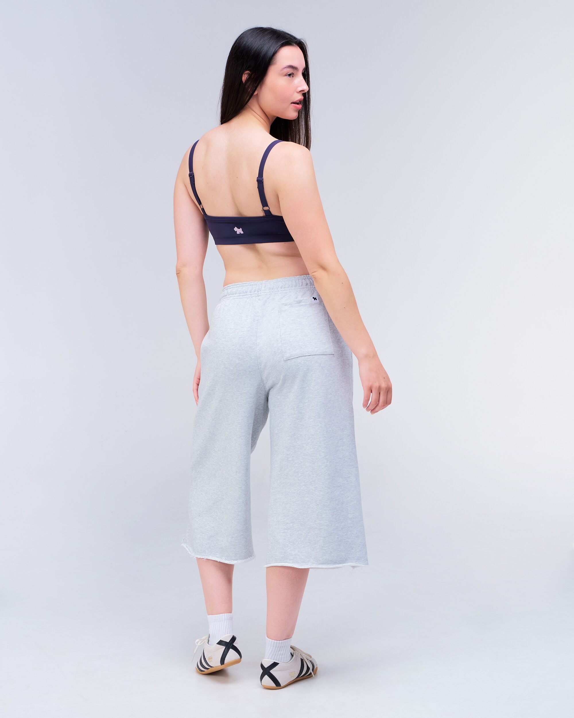Hadley Cropped Wide-Leg Sweat Culotte in Grey Mix - back full
