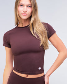 Nicole fitted crew neck tee in auburn, front view
