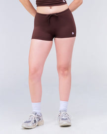 Olive Fitted Low Rise Drawstring Shorts in Auburn - front