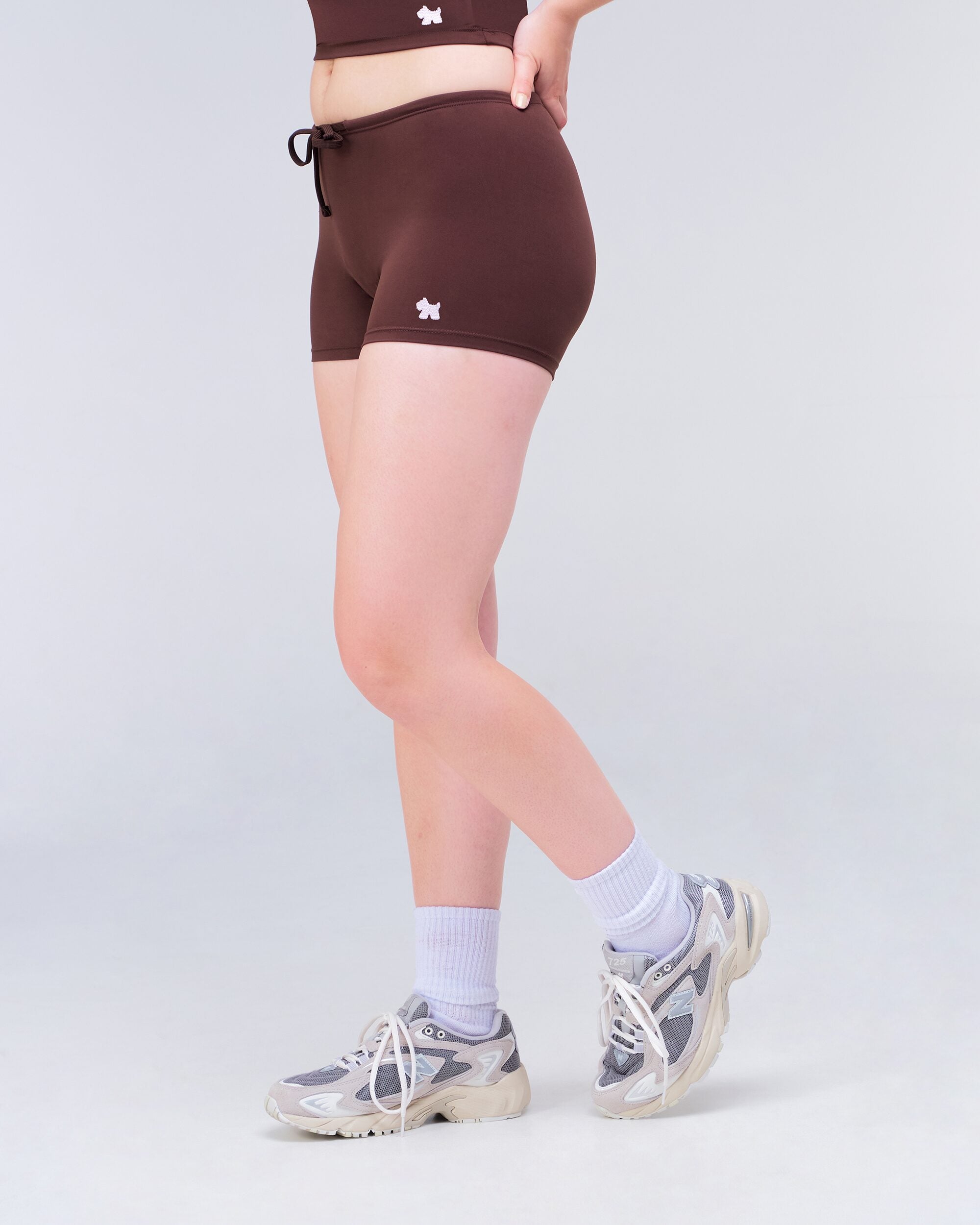 Olive Fitted Low Rise Drawstring Shorts in Auburn - side