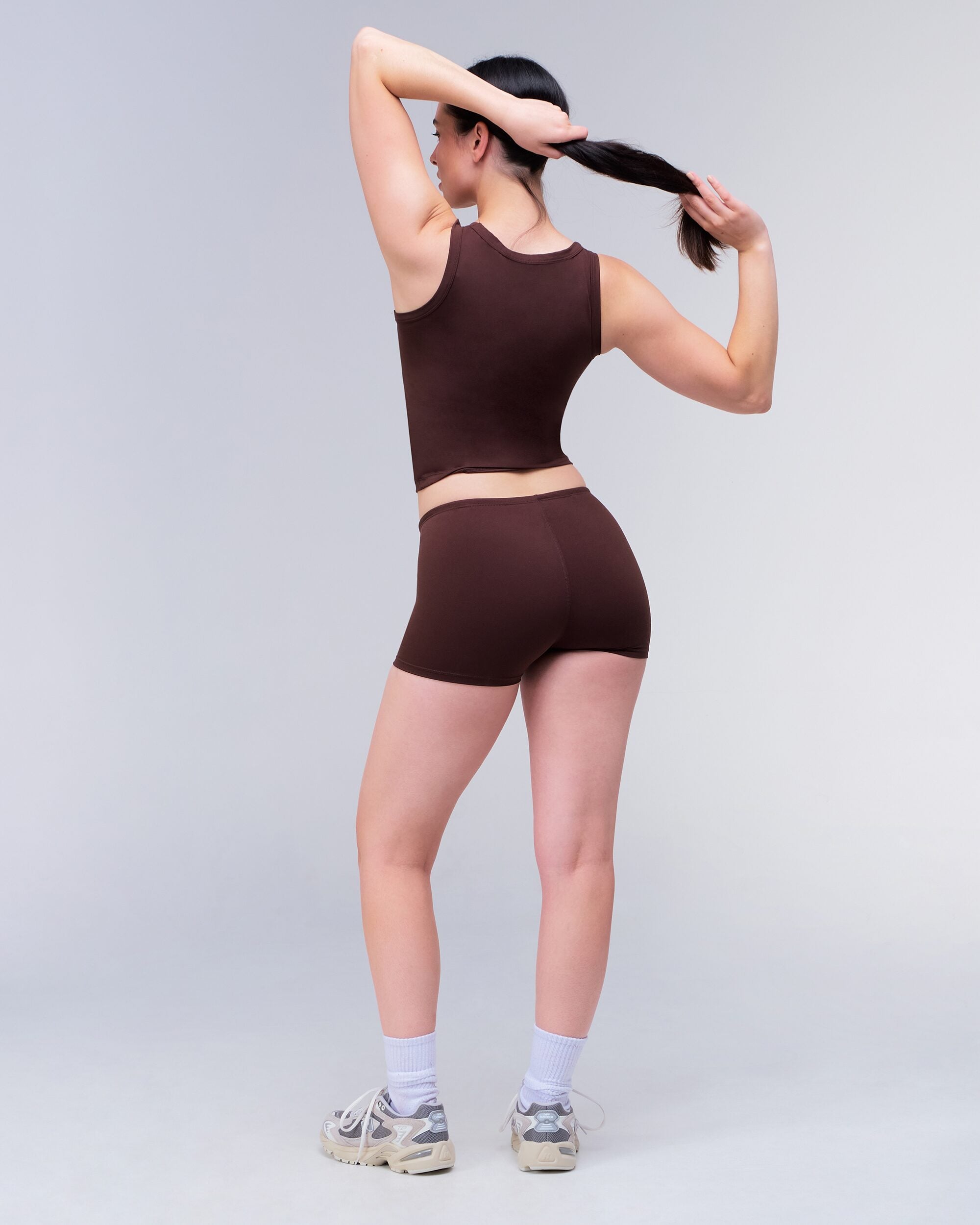 Olive Fitted Low Rise Drawstring Shorts in Auburn - back full