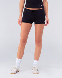 Olive Fitted Low Rise Drawstring Shorts in Black - front