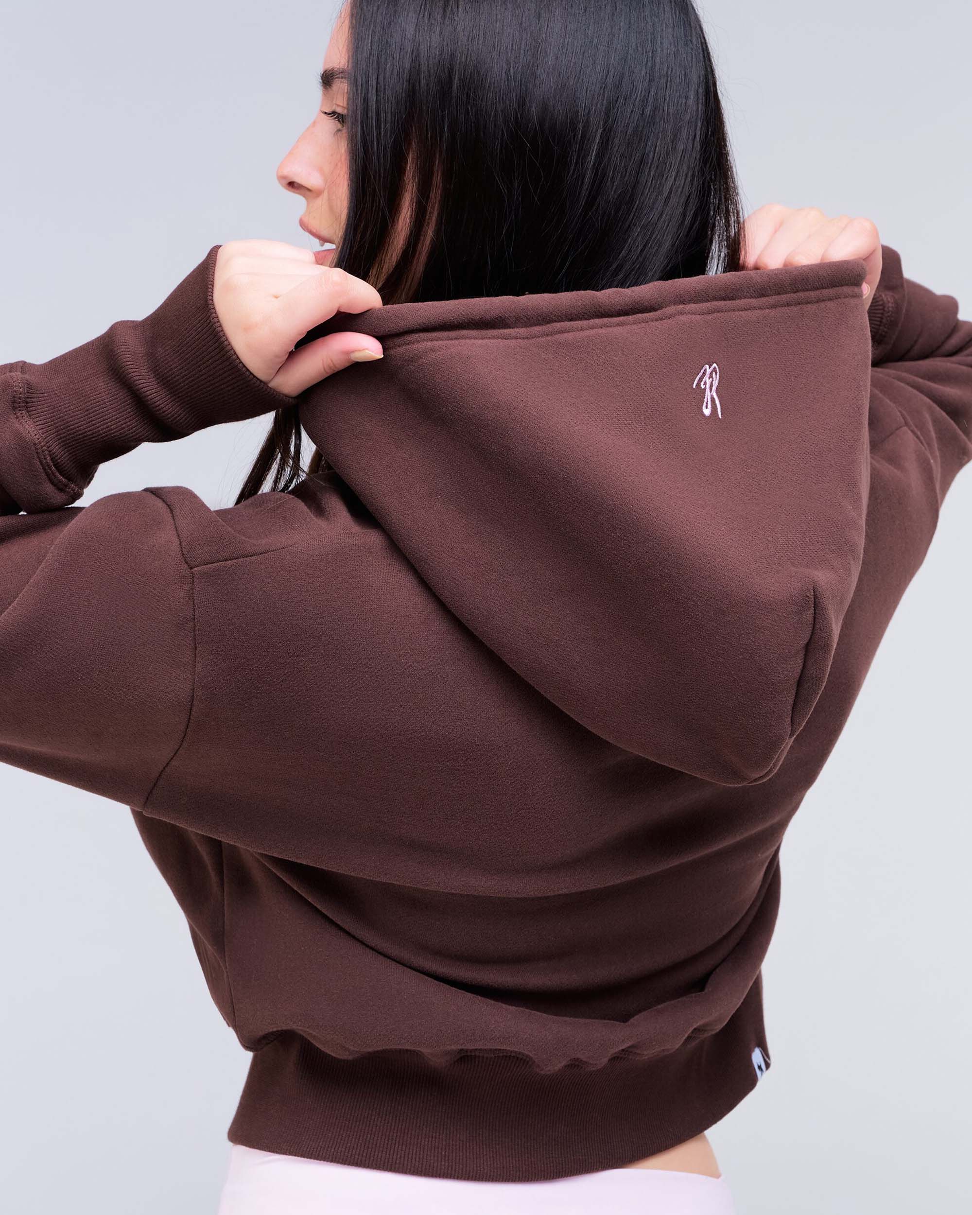 Paige Relaxed-Fit Zip-Up Hoodie in Auburn - hood detail