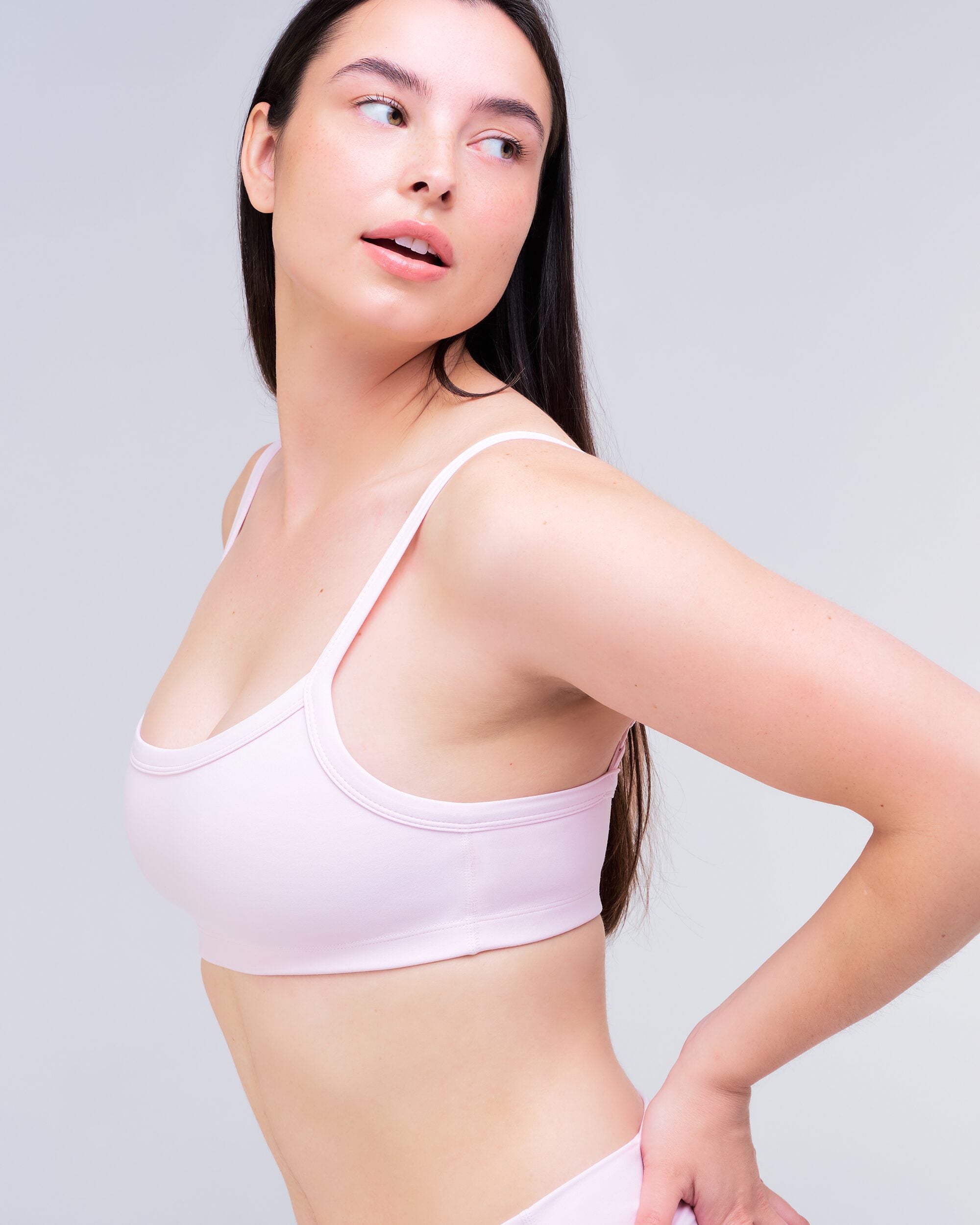 Reyna Fitted Sports Bra in Baby Pink - full look