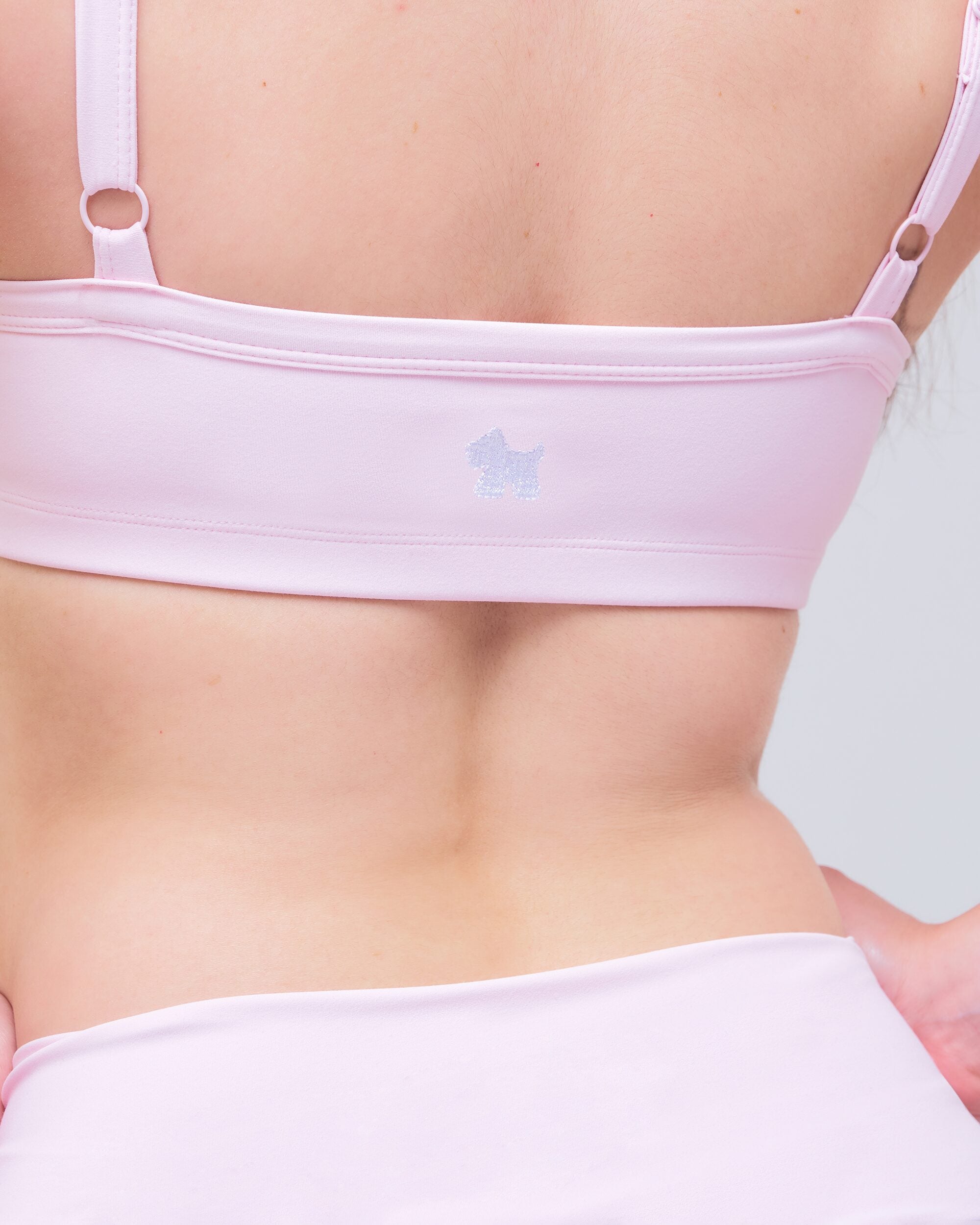Reyna Fitted Sports Bra in Baby Pink - back detail