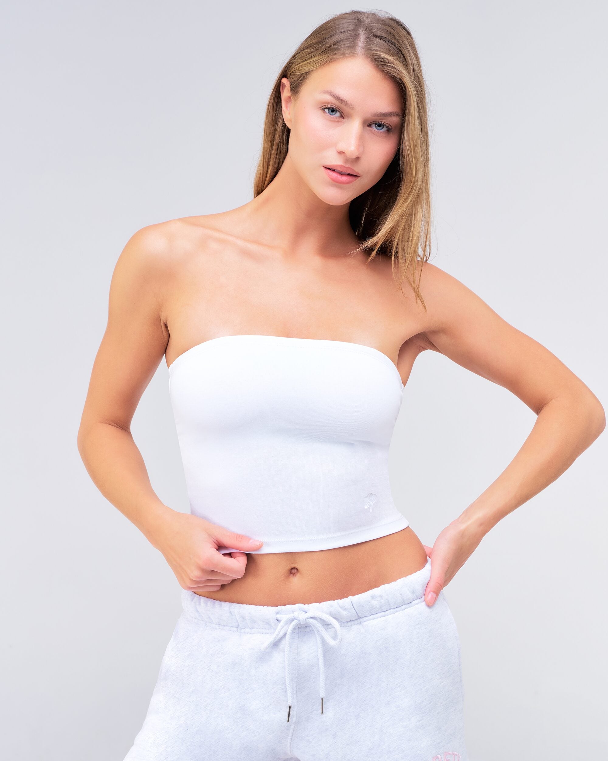 Rona Fitted Tube Top in White - front detail