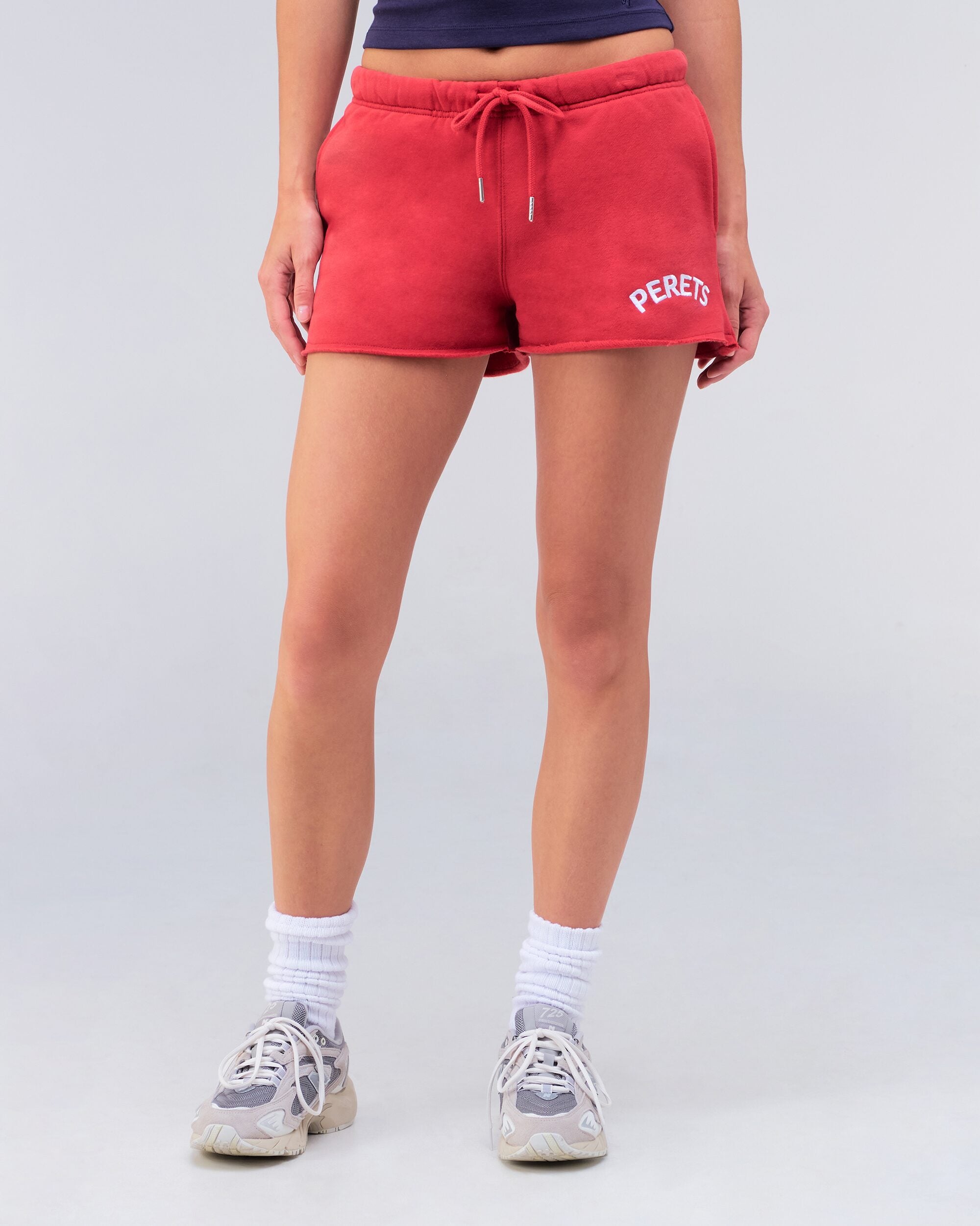 Rosalie Low-Rise Loose Fit Shorts in Red - front