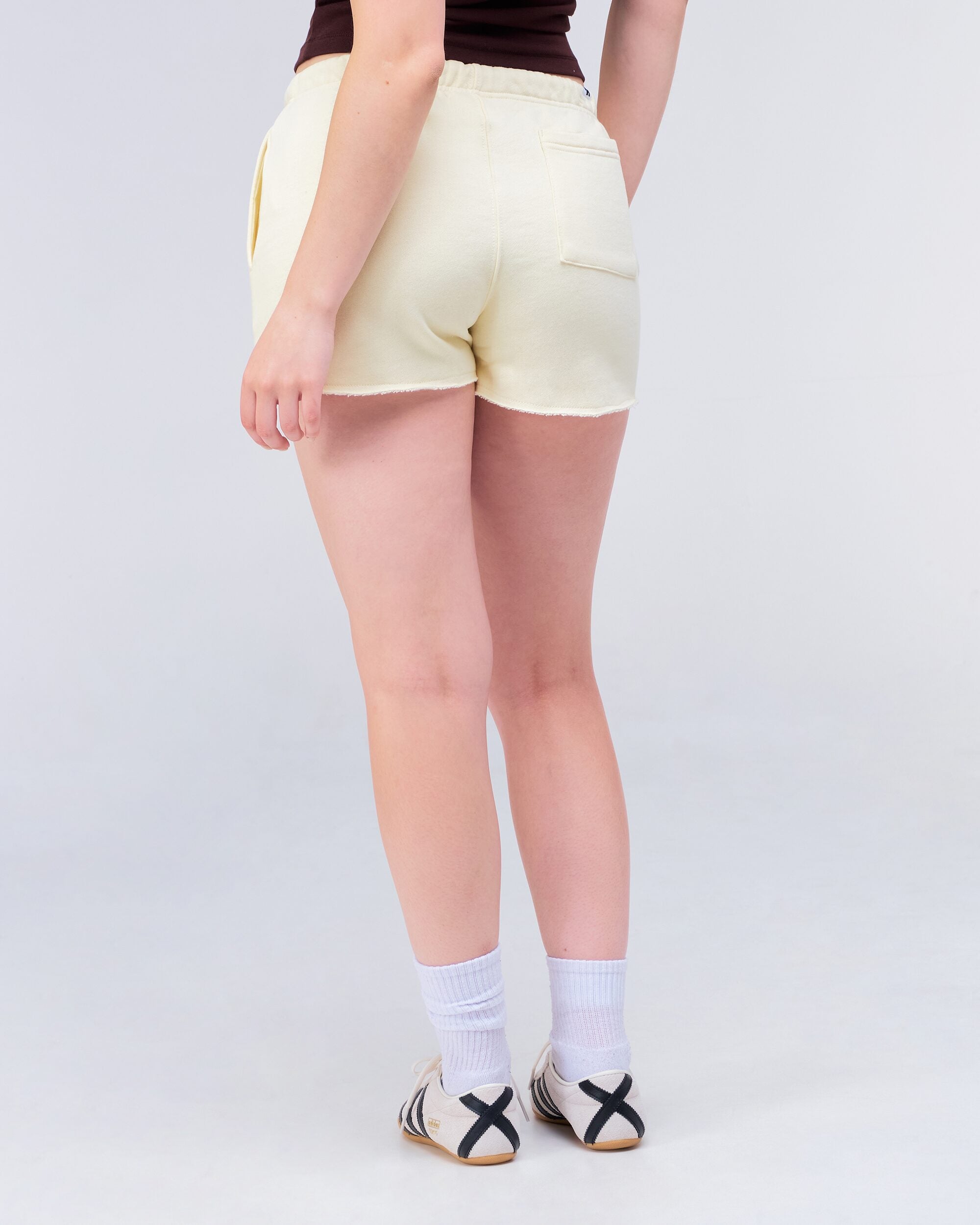 Rosalie Low-Rise Loose Fit Shorts in Yellow - back detail