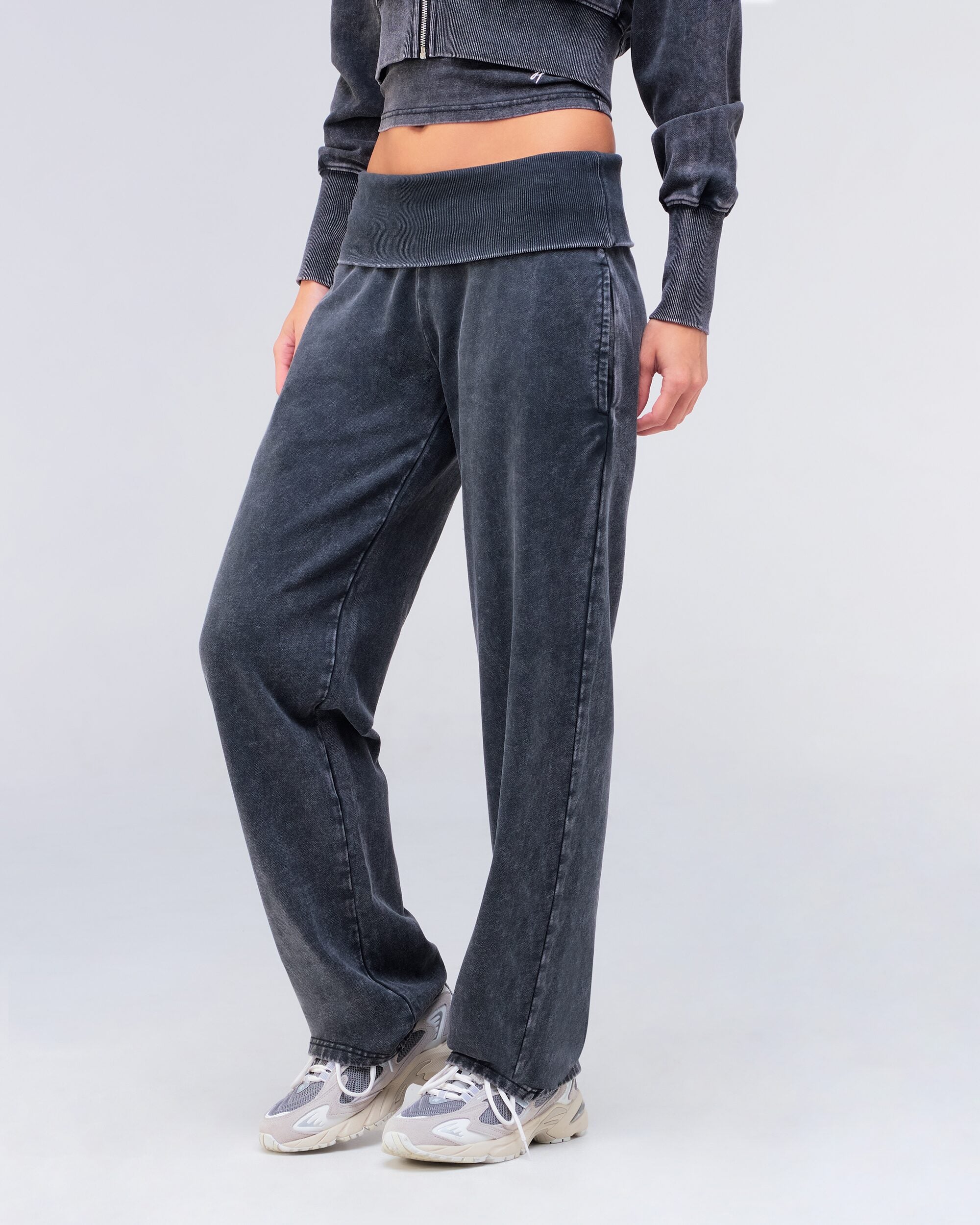 Willow Low-Rise Loose Fit Pants with Fold-over Waistband in Vintage Black - side