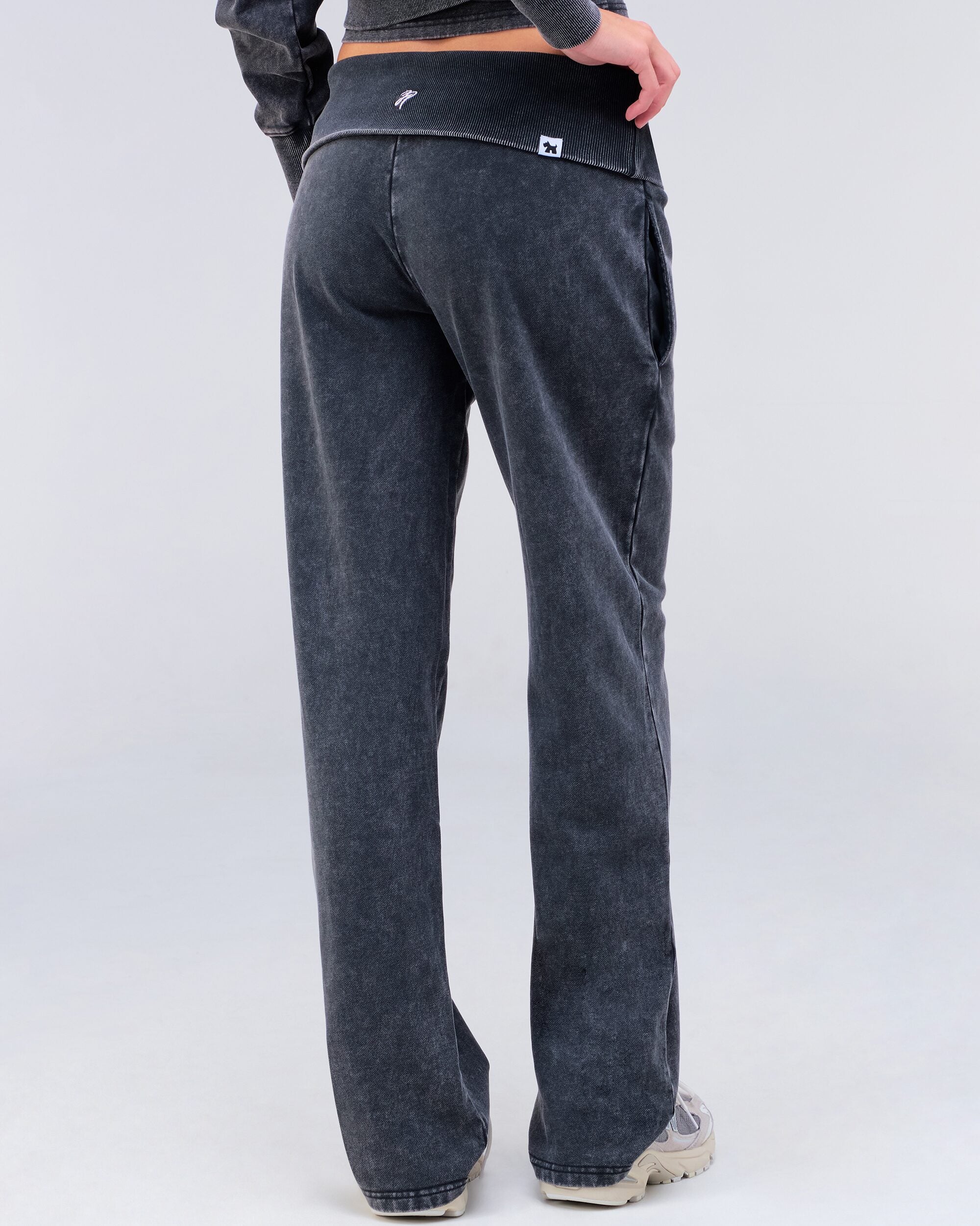 Willow Low-Rise Loose Fit Pants with Fold-over Waistband in Vintage Black - back