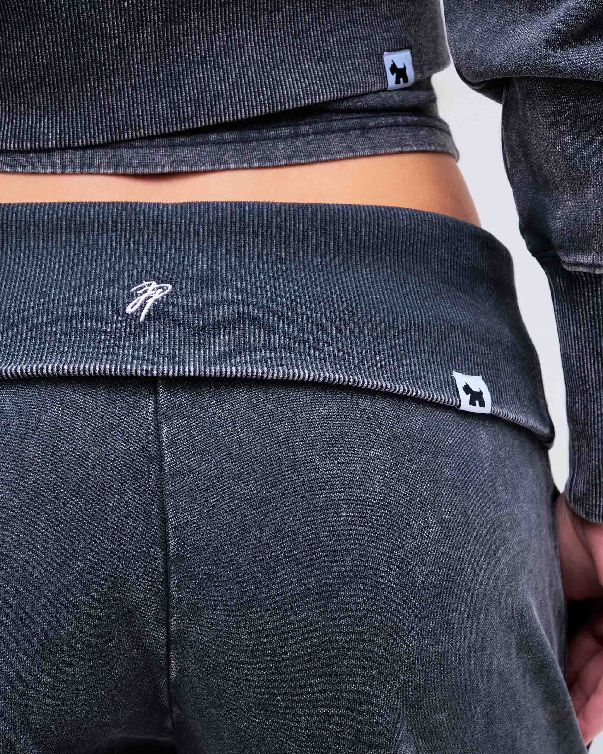 Willow Low-Rise Loose Fit Pants with Fold-over Waistband in Vintage Black - waistband detail