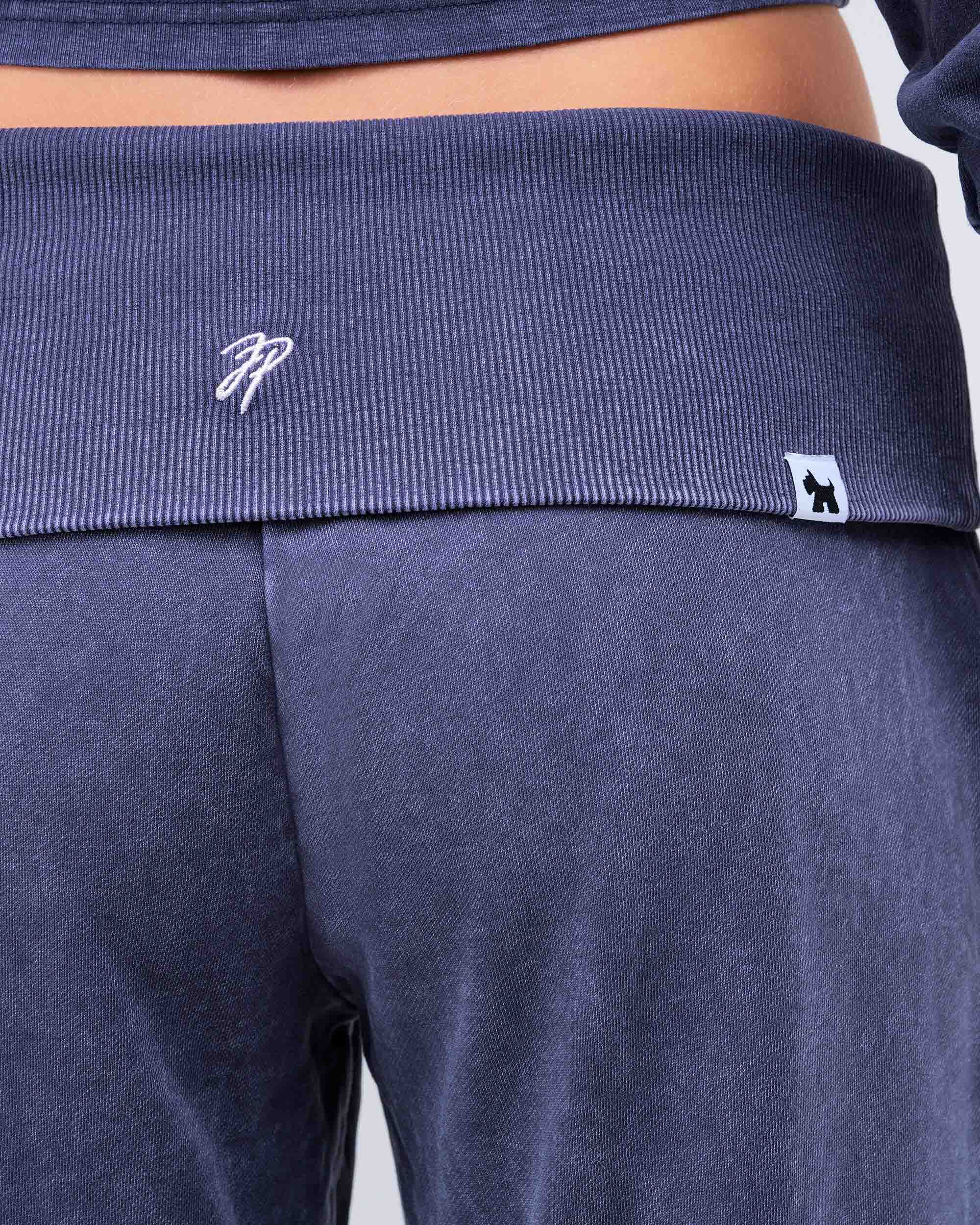 Willow Low-Rise Loose Fit Pants with Fold-over Waistband in Vintage Navy - waistband detail