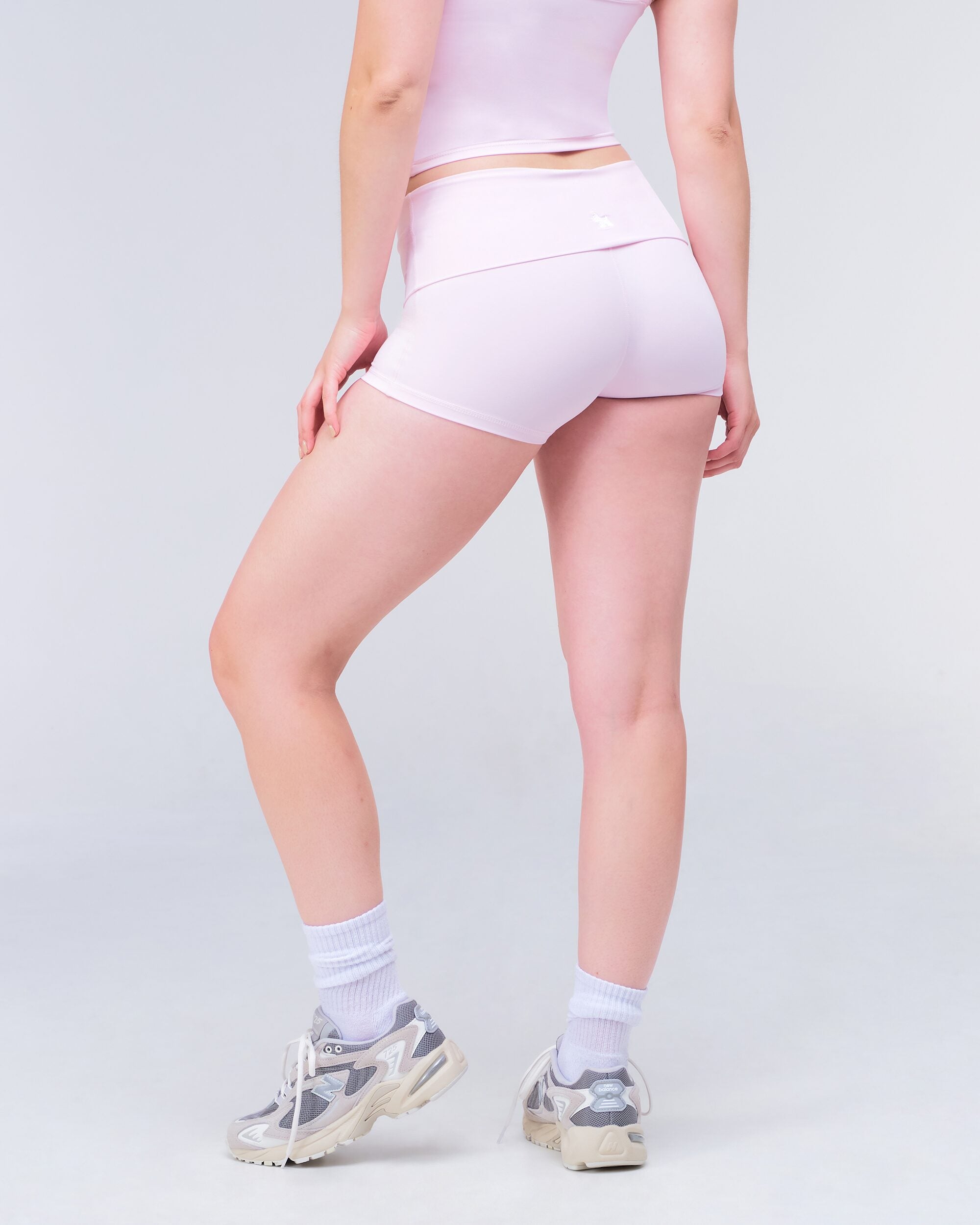 Xia Fitted Shorts with Fold-over Waistband in Baby Pink - back