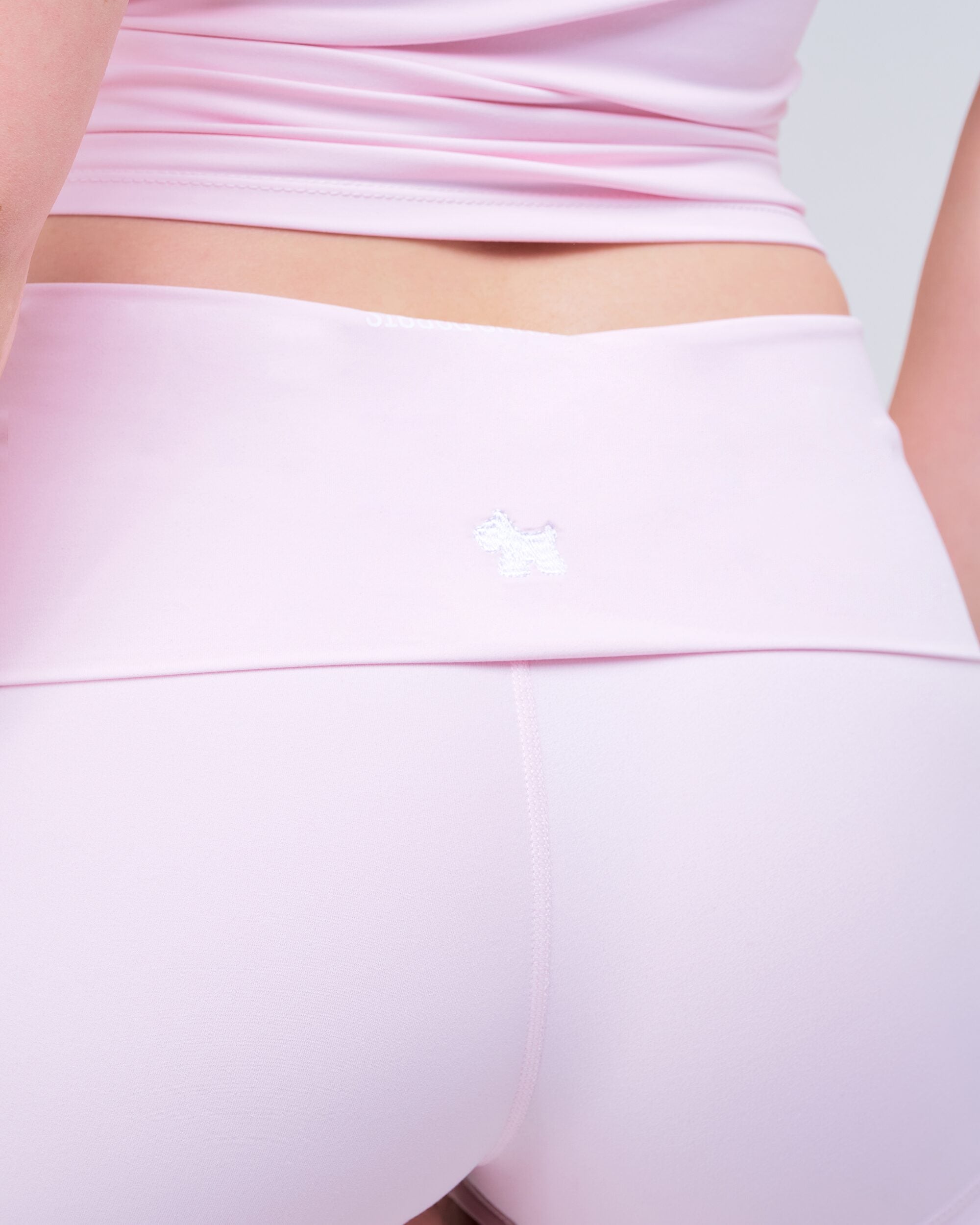 Xia Fitted Shorts with Fold-over Waistband in Baby Pink - back logo detail