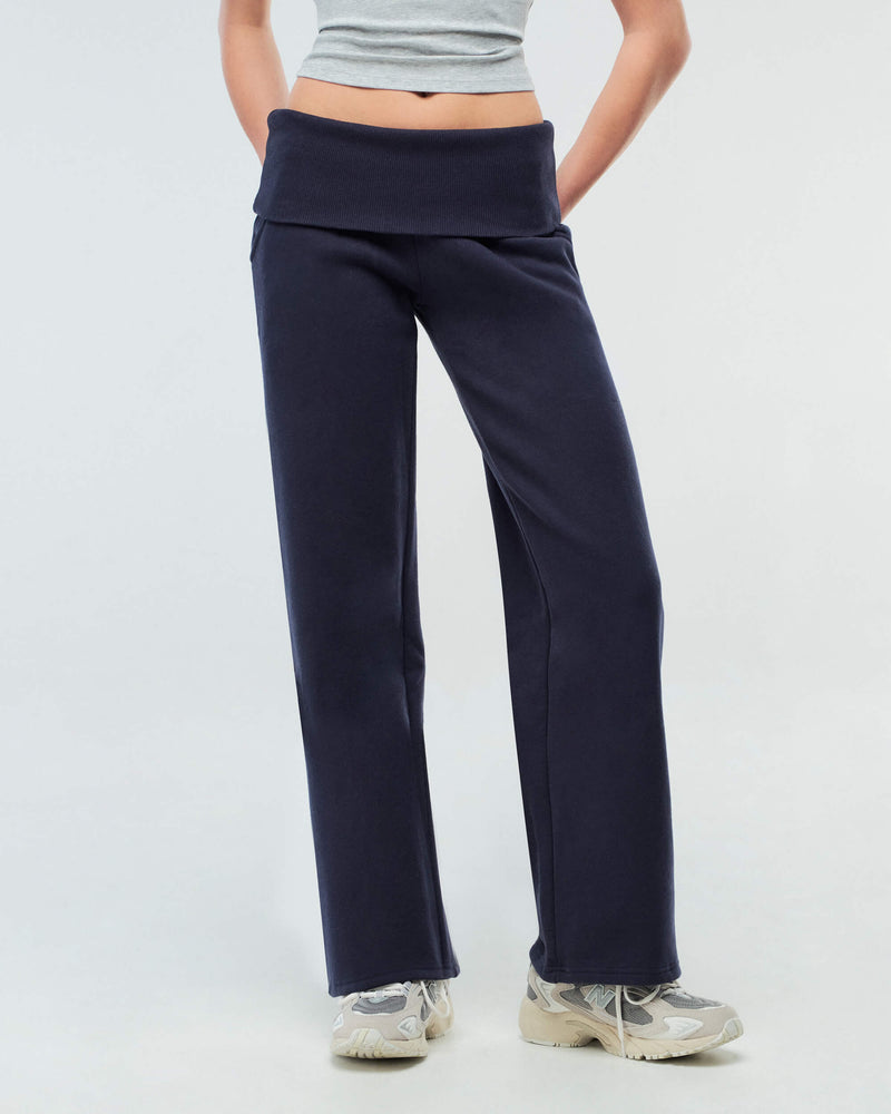 Naya - Low-Rise Loose Fit Pants with Fold-over Waistband